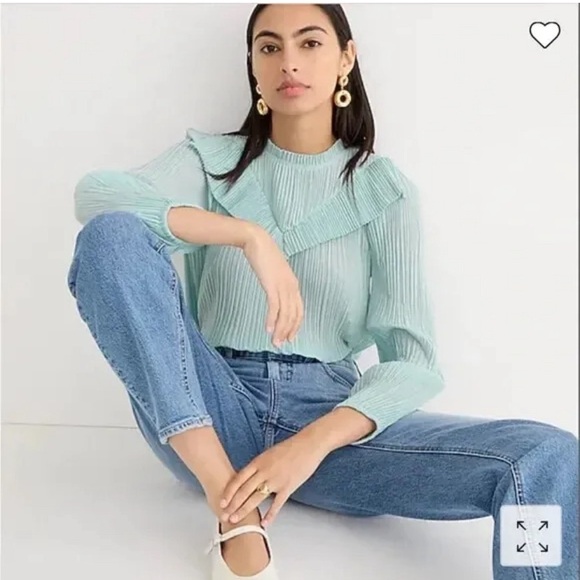 NWT J.Crew Green/Blue Crinkle/Pleated-chiffon V-detail Blouse/Top SZ XS - Picture 5 of 8